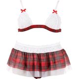 Cottelli Collection – Schoolmeisje Lingerie Set met Erotische Kenmerken en Open Kruis voor Ondeugende Dates – Maat S – Wit/Rood