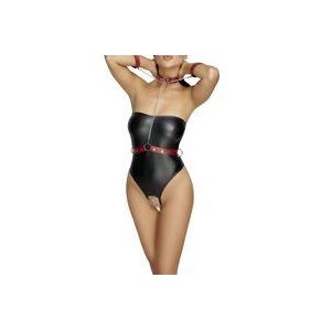 Cottelli Bondage - Stringbody Met Bondage Details - Zwart/Rood
