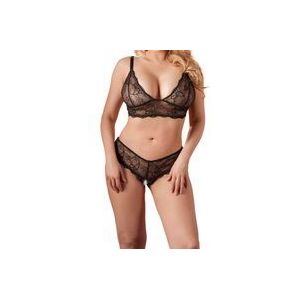 Cottelli Plus Size – Sexy Beha Set met Open Kruis en Licht Transparante Afwerking voor Avonden van Genot – Maat XL – Zwart