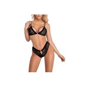 BH plus Slip aus weicher Stretch-Spitze mit Samt
