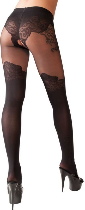 Cottelli - Opengewerkt patroonpanty (zwart) - 3/M
