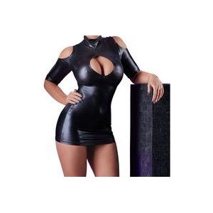 Cold Shoulder Wetlook Mini Jurkje - Zwart