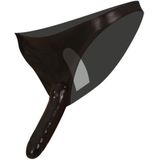LateX – Latex String met Voorbind Dildo en Interne Vaginale Dildo voor Dubbel Genot - Strap on - One Size - Zwart