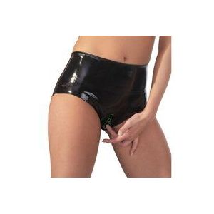 LATEX - dames slip met inwendig condoom (zwart) - L