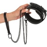 Bad Kitty – Onderdanige Bondage Training Halsband met Reliëf en Polsband Ketting – Zwart