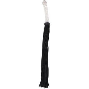 Bad Kitty – 64 cm Suède Flogger Zweep met Glazen Plug Als Handvat - Zwart