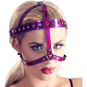 Bad Kitty – Bondage Hoofd Harnas Sprankelend met Gouden Klinknagels - Roze