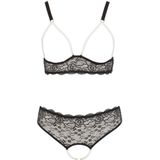 Cottelli Plus Size –  Lingerie Set van Kant Open Kruis en Borsten met Parelbanden – Maat 2XL – Zwart