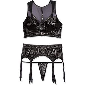 Cottelli Collection Conjunto De Suspensión De Wetlook Con Malla Ondergoed set 36 (Herstellergröße: 38) zwart (Negro 002)