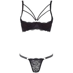 Cottelli Collection –  Lingerie Set met Dubbele Bandjes en Open Lift Beha – Maat 85C/L – Zwart
