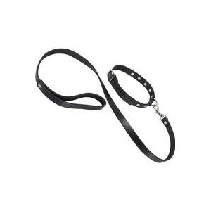 Zado – Klassiek Verstelbare Lederen Halsband met Leiband en Studs en Karabijnhaak – Zwart