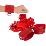 Bad Kitty – Kunstlederen Bondage Bevestigings Boeien Set 4 Delig Klittenband – Rood