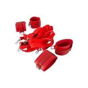 Bad Kitty – Kunstlederen Bondage Bevestigings Boeien Set 4 Delig Klittenband – Rood