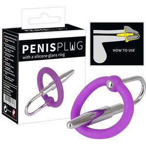 You2Toys – Stalen Dilator Penis Plug met Siliconen Eikel Ring voor de Gewillige Onderdaan - Zilver