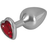 You2Toys – Aluminium Buttplug 85 Gram met Hartvorm Basis en Rode Edelsteen – Zilver