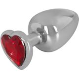 You2Toys – Aluminium Buttplug 159 Gram met Hartvorm Basis en Rode Edelsteen – Zilver