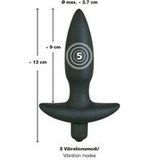 Black Velvets – Siliconen 5-Traps Vibratie Plug Voor Anaal Gebruik met Verticale Stop Maat L – Zwart