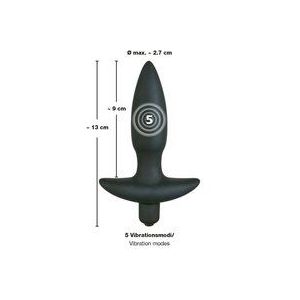 Black Velvets – Siliconen 5-Traps Vibratie Plug Voor Anaal Gebruik met Verticale Stop Maat L – Zwart