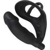 Black Velvets – Multifunctionele Vibrerende Siliconen Plug met Ringen voor Penis en Ballen 10 cm – Zwart