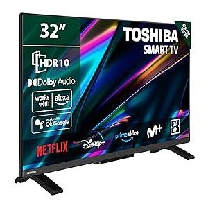 TOSHIBA 32WV2E63DG Smart TV 32 inch met HD HDR10 resolutie, compatibel met spraakassistenten Alexa en Google, satelliet-tv, Bluetooth, Dolby Audio