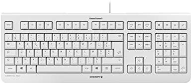 CHERRY KC 1000, Bedraad toetsenbord, Franse indeling (AZERTY), Plug & Play via USB-poort, Plat ontwerp, Fluisterstille toetsaanslag, Wit-Grijs