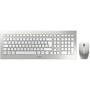 CHERRY DW 8000, draadloze toetsenbord- en muisset, Britse lay-out, QWERTY-toetsenbord, werkt op batterijen, ultraplat toetsenbord, 3-knops muis met infraroodsensor, wit-zilver
