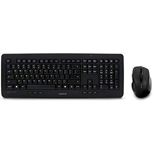 CHERRY DW 5100, toetsenbord en muisset, draadloos, internationale lay-out, QWERTY-toetsenbord, werkt op batterijen, robuust professioneel toetsenbord, ergonomische muis met 6 toetsen, zwart