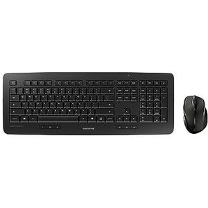 CHERRY DW 5100, Draadloze Toetsenbord-Muisset, Pan-Nordic Layout (QWERTY), 2,4 GHz Draadloos, Plug & Play, Ergonomische Muis, Werkt op batterijen, Zwart
