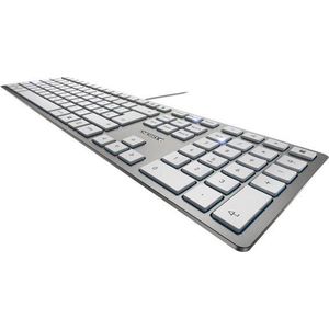 CHERRY KC 6000 SLIM, Ultraplat ontwerp toetsenbord, Duitse indeling (QWERTZ), Bedraad (USB-A-aansluiting), Stille toetsen, Duurzame labeling, Zilver