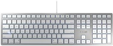 CHERRY KC 6000 SLIM VOOR MAC, Amerikaanse indeling, QWERTY-toetsenbord, bedraad toetsenbord, Mac-indeling, schaarmechanisme, ultraplat ontwerp, wit-zilver