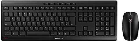 CHERRY STREAM DESKTOP, draadloze toetsenbord- en muisset, britse indeling, QWERTY-toetsenbord, werkt op batterijen, Blue Angel, GS-goedkeuring, SX-schaarmechanisme, fluisterstille toetsaanslag, zwart