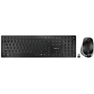 CHERRY DW 9500 Slim, draadloos toetsenbord en muisset, Duitse lay-out (QWERTZ), Bluetooth-of draadloze verbinding, plat design, oplaadbaar, ergonomische muis voor rechtshandigen, zwart-grijs