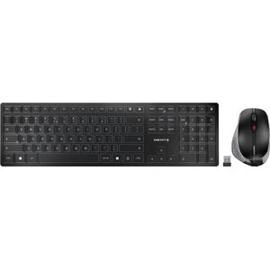 CHERRY DW 9500 SLIM, draadloos toetsenbord en muis, internationale indeling (QWERTY), Bluetooth of radioverbinding, plat ontwerp, oplaadbaar, ergonomische rechtshandige muis, zwart-grijs