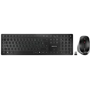 CHERRY DW 9500 Slim, draadloos toetsenbord en muis, Franse lay-out (AZERTY), Bluetooth of radio-verbinding, plat ontwerp, oplaadbaar, ergonomische muis voor rechtshandigen, zwart-grijs