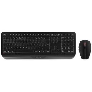CHERRY GENTIX DESKTOP, Kabelloses Tastatur-Maus-Set, Französisches Layout (AZERTY), 2,4 GHz Funk, Integrierte Handballenauflage, Symmetrische Maus, Schwarz