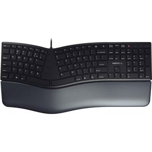 Cherry KC 4500 Ergo, International Layout, QWERTY toetsenbord, ergonomisch toetsenbord, met gewatteerde polssteun, bekabeld toetsenbord, zwart