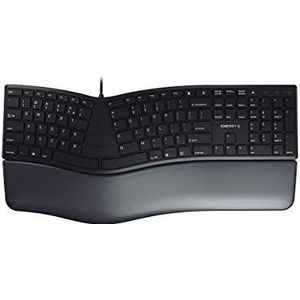 CHERRY KC 4500 Ergo, lay-out Engels, QWERTY-toetsenbord, ergonomisch toetsenbord, met gewatteerde polssteun, bekabeld toetsenbord, zwart