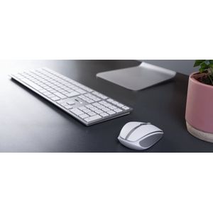 CHERRY DW 9100 SLIM toetsenbord Inclusief muis RF-draadloos + Bluetooth AZERTY Belgisch Zilver