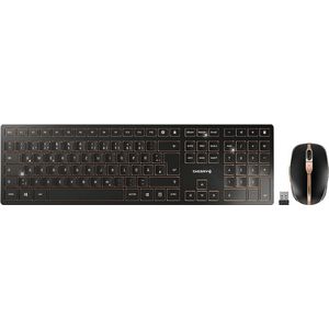 CHERRY DW 9100 SLIM, draadloze toetsenbord- en muisset, Duitse lay-out, QWERTZ-toetsenbord, oplaadbare batterijen, SX-schaarmechanisme, fluisterstille toetsaanslag, zwart-brons