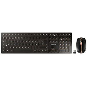CHERRY DW 9100 Slim, Spaanse lay-out, QWERTY toetsenbord, draadloos toetsenbord en muis set, oplaadbare lithium batterijen, zwart/brons
