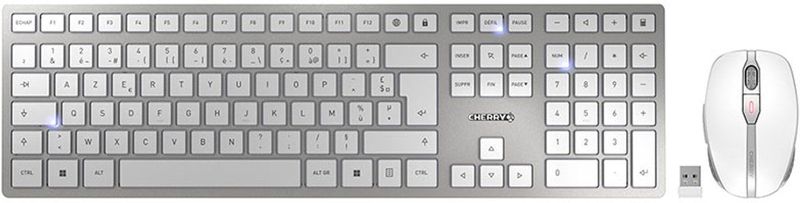 CHERRY DW 9100 SLIM toetsenbord Inclusief muis Universeel RF-draadloos + Bluetooth AZERTY Frans Zilver