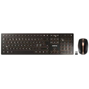CHERRY DW 9100 SLIM, Kabelloses Tastatur- und Maus-Set, Pan-Nordisches Layout (QWERTY), Bluetooth & 2,4 GHz Funk, Leise Tasten, Wiederaufladbar, Schwarz-Bronze