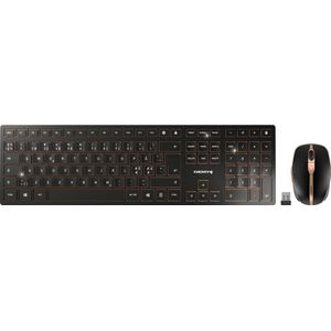 CHERRY DW 9100 SLIM, Kabelloses Tastatur- und Maus-Set, Pan-Nordisches Layout (QWERTY), Bluetooth & 2,4 GHz Funk, Leise Tasten, Wiederaufladbar, Schwarz-Bronze