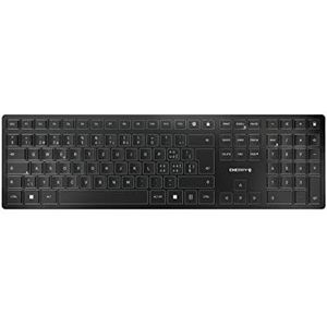 CHERRY KW 9100 SLIM, draadloos toetsenbord, Zwitserse indeling, QWERTY-toetsenbord, Bluetooth of draadloze verbinding, SX-schaaractie, oplaadbaar via USB-kabel, plat, zwart-zilver