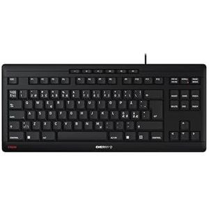 CHERRY Stream Keyboard TKL, lay-out panordieën, QWERTY-toetsenbord, bedraad toetsenbord, blauwe engel, SX-schaarmechanisme, stille klep, zwart