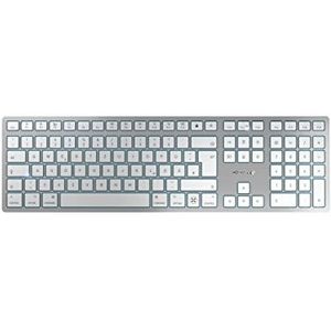 CHERRY KW 9100 SLIM FOR MAC, draadloos toetsenbord, Mac layout, Duitse layout (QWERTZ), Bluetooth of radioverbinding, oplaadbaar via USB-kabel, plat ontwerp, wit-zilver