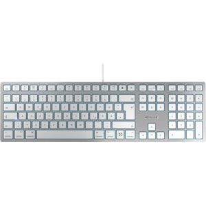 Cherry KC 6000C for Mac, bedraad toetsenbord, Mac-lay-out, Duitse lay-out (QWERTZ), USB-C-aansluiting, snelle toegang tot 13 populaire Mac-functies, ultradun ontwerp, zilver-wit