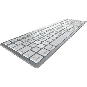 CHERRY KW 9100 SLIM VOOR MAC, draadloos toetsenbord, Mac-indeling, Amerikaanse indeling (QWERTY), keuze uit Bluetooth of RF verbinding, oplaadbaar, slank ontwerp, wit-zilver