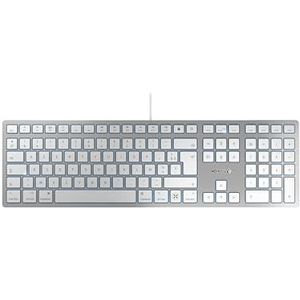 CHERRY KC -6000C FOR MAC toetsenbord voor bekabelde Mac (USB-C-aansluiting), Franse lay-out (AZERTY), stille toetsen, compact en plat ontwerp, wit-zilver