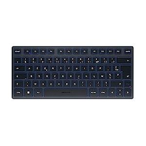 Cherry KW 7100 Mini BT, compact toetsenbord voor meerdere apparaten met 3 Bluetooth-kanalen, Franse lay-out (AZERTY), plat design, draagtas inbegrepen, Slate Blue